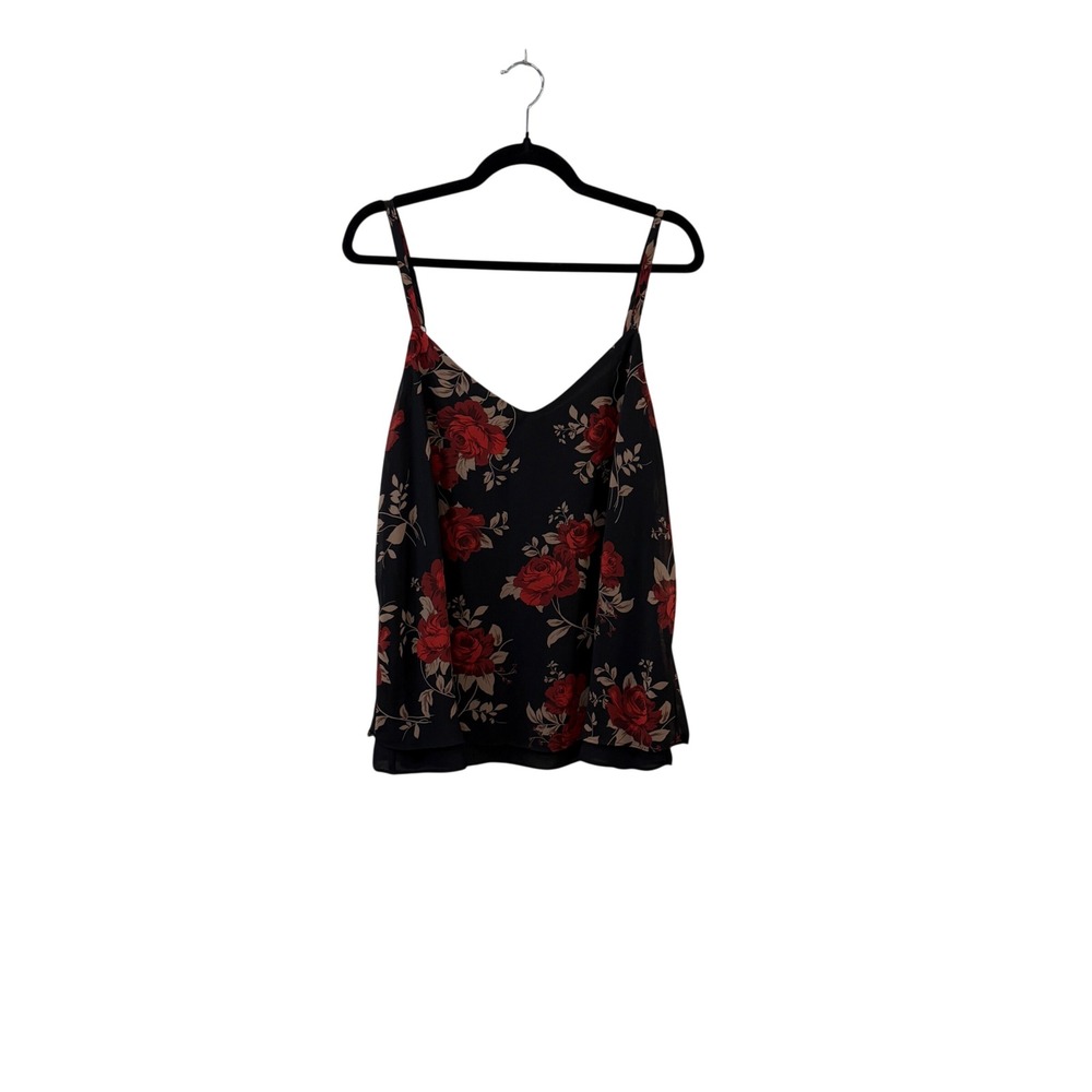Torrid Womens 00 Black Red Rose Floral‎ Chiffon Layered Cami Tank Top Sleeveless
